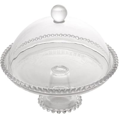 Boleira Wolff Prato para Queijo 19,5cm Cristal com Pé e Tampa Pearl Mesa Posta Incolor