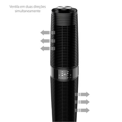 Ventilador de Torre 100cm Spirit 360º com Display LED Touch Screen, Controle Remoto, Funções Especiais e Controle Inteligente de Velocidade Preto / 110V