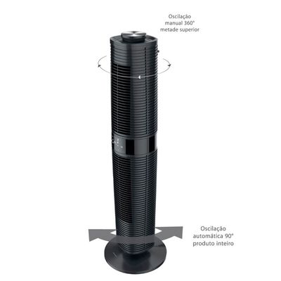 Ventilador de Torre 100cm Spirit 360º com Display LED Touch Screen, Controle Remoto, Funções Especiais e Controle Inteligente de Velocidade Preto / 110V