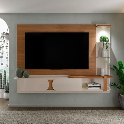 Painel Suspenso Artely Toronto com 2 Portas, 2 Prateleiras de Vidro Cinamomo/Off White