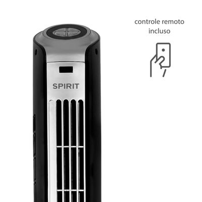 Ventilador de Torre Spirit TS1200 com 3 Velocidades, Função Oscilante e Controle Remoto Preto / 110V