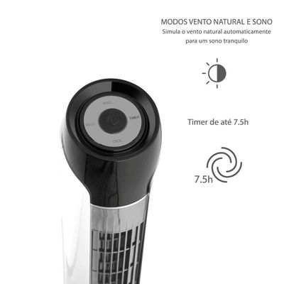 Ventilador de Torre 90cm Spirit SKY com 3 Velocidades, Controle Remoto e Timer de até 7h30 Branco / 220V