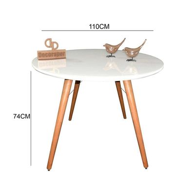 Mesa Jantar Pés Palitos Tampo Redondo Vidro Laqueado 110cm Branco