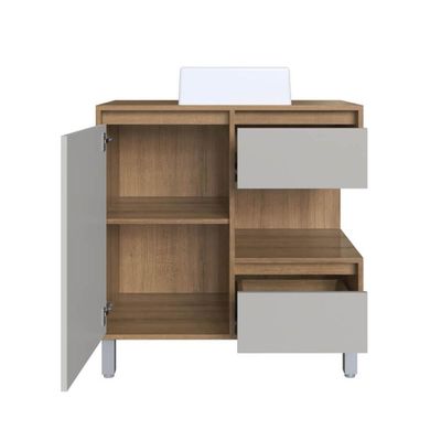 Gabinete Banheiro 80cm Paula Mel Arenas Cuba Branca Gavetas 1 Porta e 1 Nicho