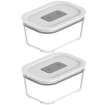 Kit 2 Potes De Vidro Borossilicato 370ml Hermético Fresh Lock Branco Marmita Ou
