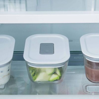 Kit 2 Potes De Vidro Borossilicato 370ml Hermético Fresh Lock Branco Marmita Ou