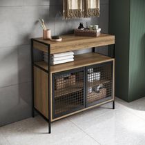 Gabinete de Banheiro 80cm  com 2 Portas P1038 Preto/Mel sem Cuba
