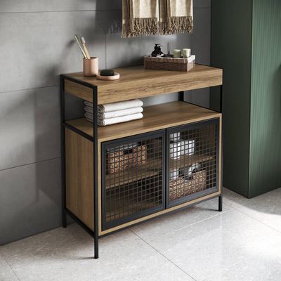 Gabinete de Banheiro 80cm  com 2 Portas P1038 Preto/Mel sem Cuba