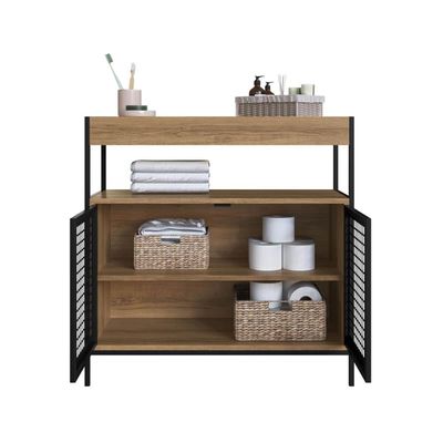 Gabinete de Banheiro 80cm  com 2 Portas P1038 Preto/Mel sem Cuba