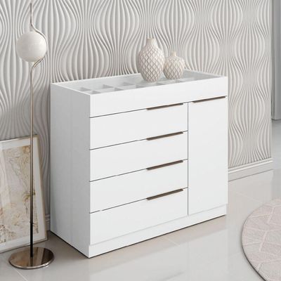 Cômoda 5 Gavetas Com Porta Joias Organizador Tampo De Vidro Sevilha Aramóveis Branco