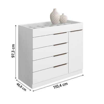 Cômoda 5 Gavetas Com Porta Joias Organizador Tampo De Vidro Sevilha Aramóveis Branco