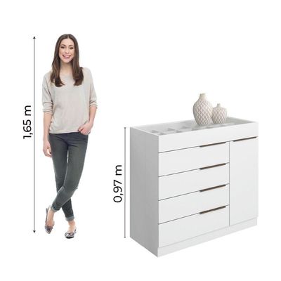 Cômoda 5 Gavetas Com Porta Joias Organizador Tampo De Vidro Sevilha Aramóveis Branco