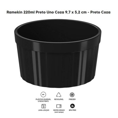 Conjunto 6 Ramekins 200ml Canelados Plástico Pretos Uno Coza Pote para Molho Guarnição