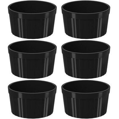 Conjunto 6 Ramekins 200ml Canelados Plástico Pretos Uno Coza Pote para Molho Guarnição