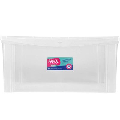 Caixa Organizadora Plástica Transparente 65L Tampa com Trava Radical Color Ordene Multiuso