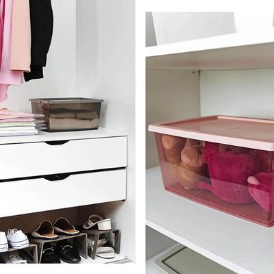 6 Caixas Organizadoras com Tampa 30L Empilháveis Click Ordene de Plástico