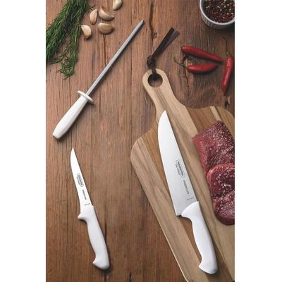 Jogo De Facas Tramontina Premium Inox 3 Pçs 5' E 8' Chaira Branco Inox