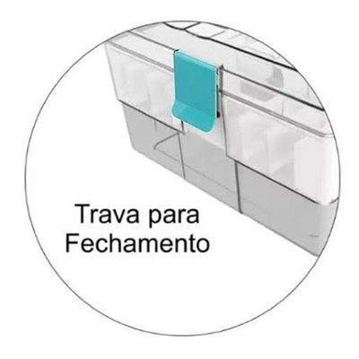 Maleta Organizadora Crippa Para Maquiagem Acessórios Medicamentos Transparente e Azul Turquesa