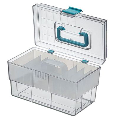 Maleta Organizadora Crippa Para Maquiagem Acessórios Medicamentos Transparente e Azul Turquesa