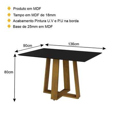 Mesa De Jantar 136cm Multimóveis Cr50044 Carvalho/preta
