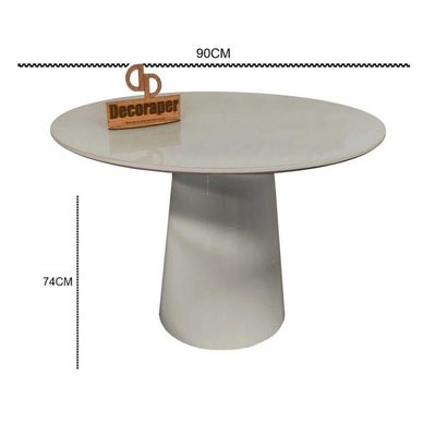 Mesa Jantar Cone Laqueado Tampo Redondo Laca Com Vidro 90cm Off White