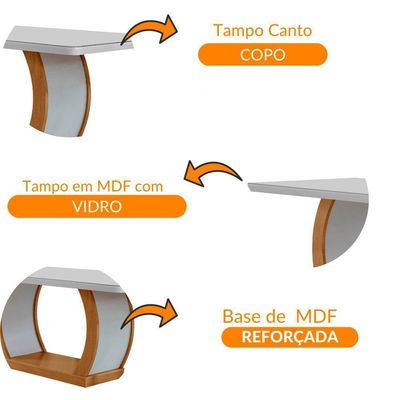 Mesa Para Sala De Jantar 180cm Em Mdf E Vidro Com Canto Copo