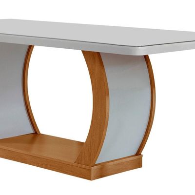 Mesa Para Sala De Jantar 180cm Em Mdf E Vidro Com Canto Copo