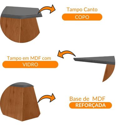 Mesa Sala De Jantar Aida 180cm Em Mdf E Vidro Com Canto Copo