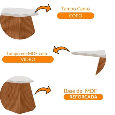 Mesa Sala De Jantar Aida 180cm Em Mdf E Vidro Com Canto Copo