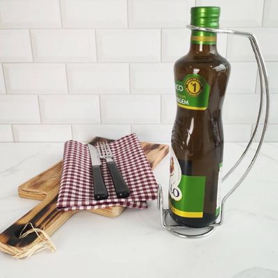 Kit 2 Suportes para Garrafa de Azeite Aço Cromado Porta Óleo de Bancada para Cozinha