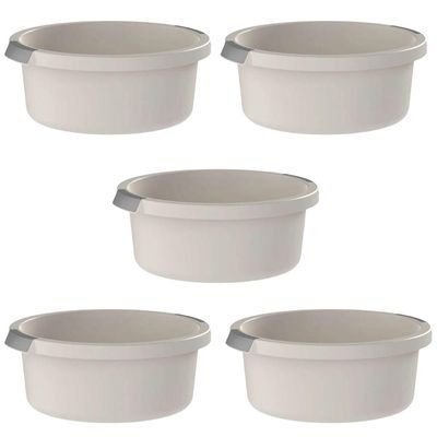Conjunto 5 Bacias 5L Flow Pega Ergonômica Bege Resistente OU para Cozinha e Lavanderia