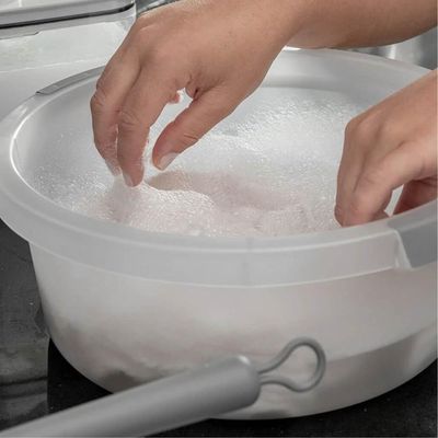 Conjunto 5 Bacias 5L Flow Pega Ergonômica Bege Resistente OU para Cozinha e Lavanderia