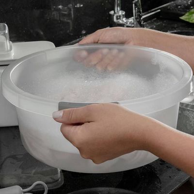 Conjunto 5 Bacias 5L Flow Pega Ergonômica Bege Resistente OU para Cozinha e Lavanderia