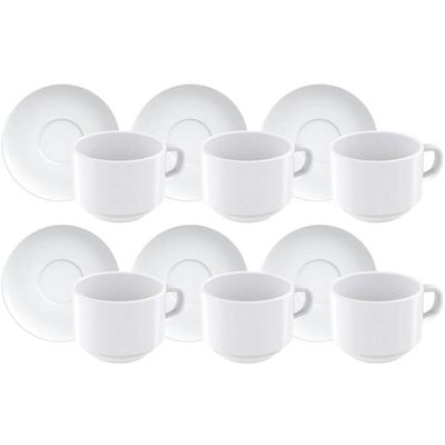 Jogo 6 Xícaras de Chá Paola 240ml Porcelana com Pires Servir Café Tramontina