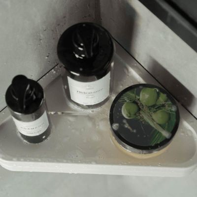 Kit 4 Acessórios para Banheiro Fixação Adesivo Bege Porta Shampoo Toalheiro Papeleira Tampa Eleve