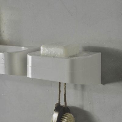 Kit 4 Acessórios para Banheiro Fixação Adesivo Bege Porta Shampoo Toalheiro Papeleira Tampa Eleve