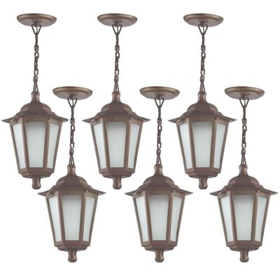 Kit 6 Luminárias de Teto Colonial Pendente Grego 18x58cm Marrom Lente Fosca Dital
