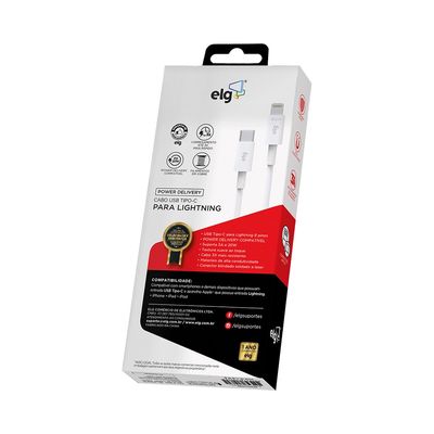 Cabo Lightning ELG L810PD USB Tipo-C 1m Branco