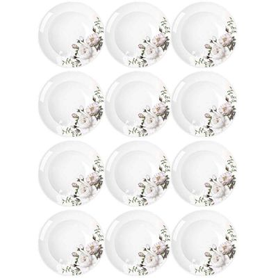 Jogo 12 Pratos Fundos Redondos 23cm Garden em Porcelana com Estampa Floral Germer