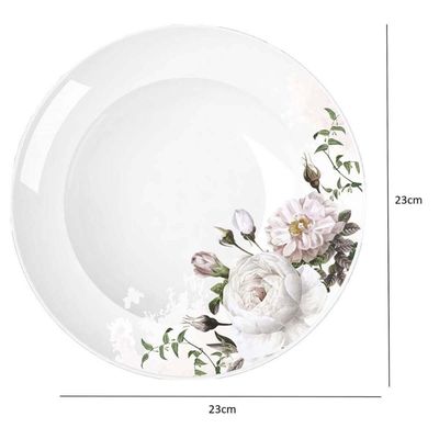 Jogo 12 Pratos Fundos Redondos 23cm Garden em Porcelana com Estampa Floral Germer