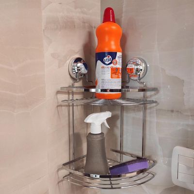 Suporte Porta Shampoo com Ventosa de Canto Aço Cromado Banheiro Faciliti Schmitt