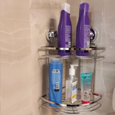 Suporte Porta Shampoo com Ventosa de Canto Aço Cromado Banheiro Faciliti Schmitt