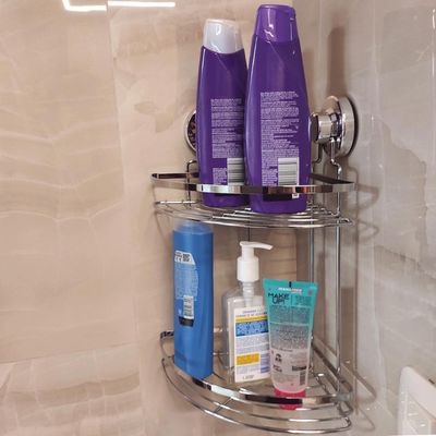 Suporte Porta Shampoo com Ventosa de Canto Aço Cromado Banheiro Faciliti Schmitt