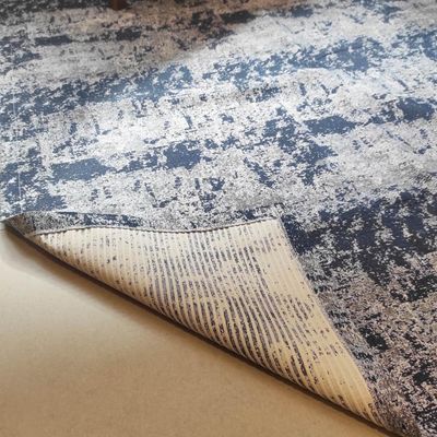 Tapete Azul Mesclado Antiderrapante Algodão Jacquard 200x250cm Mesa De Jantar