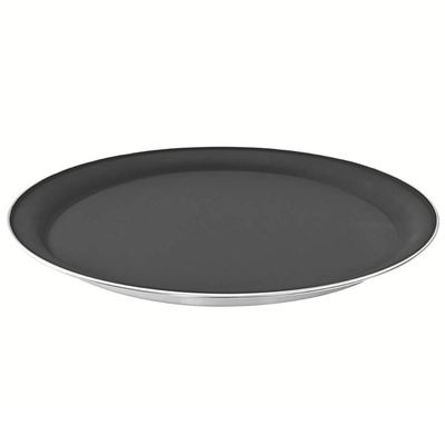 Kit 5 Bandejas Redondas Inox com Antiderrapante Garçom Servir 40cm Tramontina Service Preto