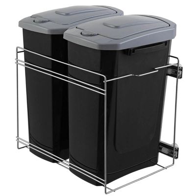 Lixeira Dupla de Cozinha 15L Masutti Copat com Corrediça e Acabamento Inox 304L Preto
