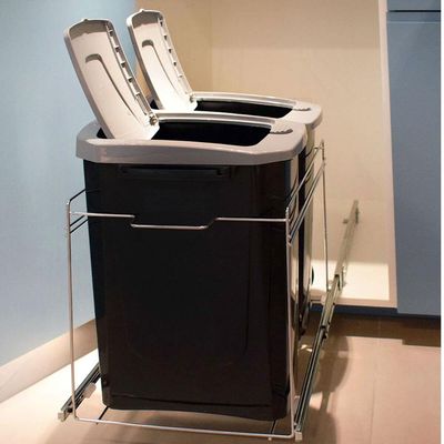 Lixeira Dupla de Cozinha 15L Masutti Copat com Corrediça e Acabamento Inox 304L Preto