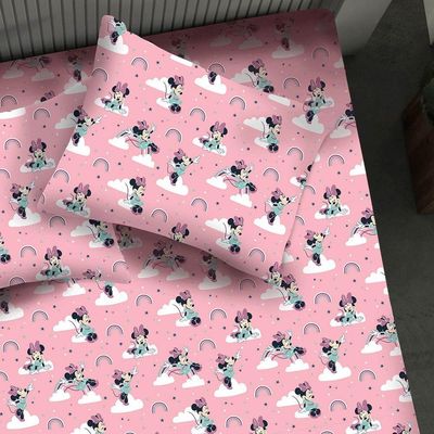Jogo De Cama Portallar Casal Malha Mista Estampado Disney Minnie Nuvem 3 Peças Rose