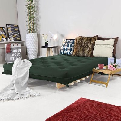 Sofa Cama Casal Futon Oriental Verde Militar Com Madeira Maciça