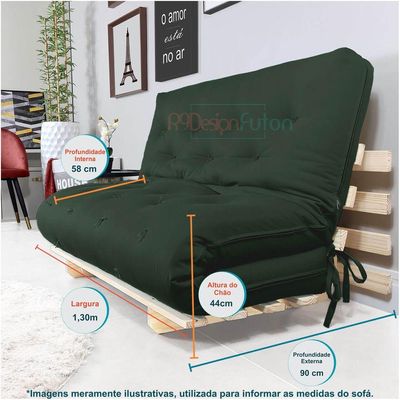 Sofa Cama Casal Futon Oriental Verde Militar Com Madeira Maciça
